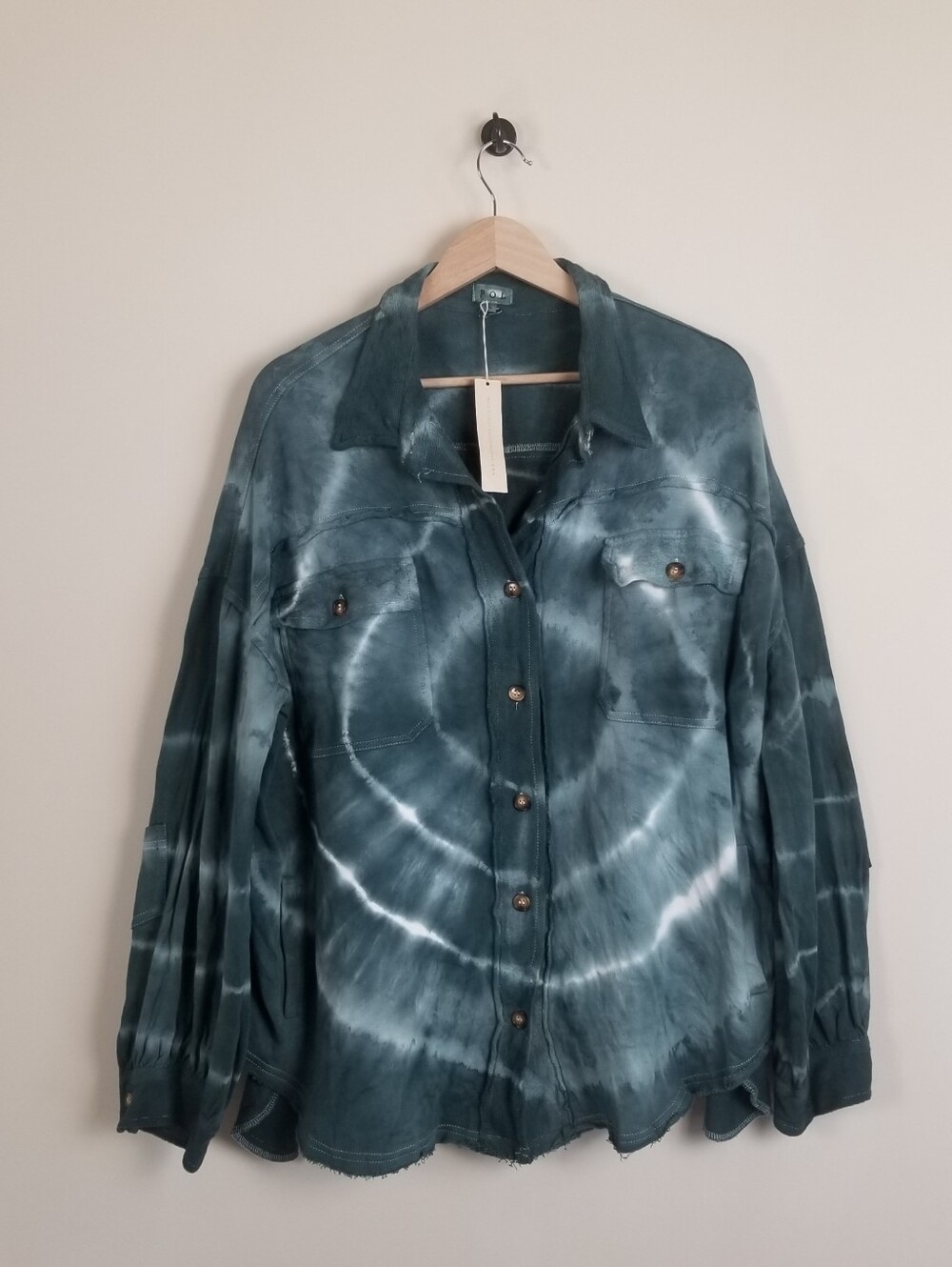 POL Tye Die Cotton Button Front Shirt Large NWT